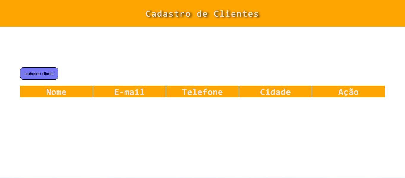 tela do sistema de cadastro de clientes