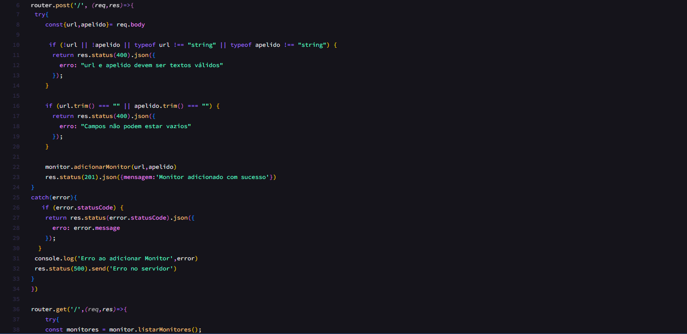trecho do código da api de monitoramento de serviços